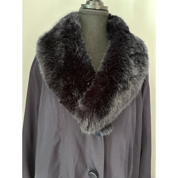 Jacques Vert Purple Plum Long Overcoat Button Up Faux Fur Trim Women’s - Picture 3 of 11